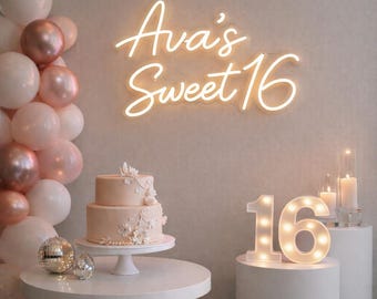 Sweet 16 Neon Sign Custom Name LED Birthday Party Light Personalized Sign