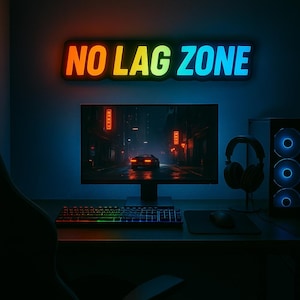 Letrero LED No Lag ZONE Personalizado – Luz RGB con App – Decoración para Cuarto Gamer, Setup de Stream o Regalo para Adolescentes