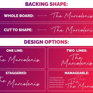 May include: A graphic design guide with instructions on how to create a logo for "The Marcolenis". The guide shows different design options for the logo, including one line, two lines, and staggered text.