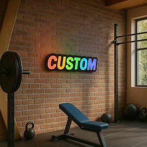 Letrero LED personalizado para gimnasio: luz motivacional 3D con nombre y control por app. Decoración para gimnasio, regalo de fitness, letras LED de pared para gimnasio en casa.