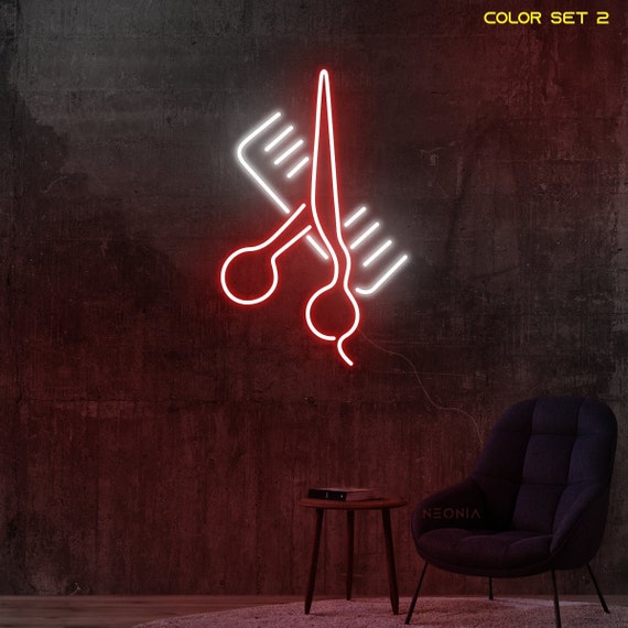 Insegna neon del barbiere Luce neon negozio barbiere Insegna neon negozio parrucchiere Segno pubblicità decorazione parete del negozio barbiere Luce dell'insegna salone bellezza,Rosso,40x30cm