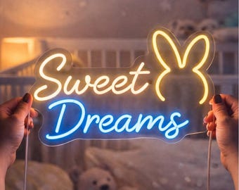 Sweet Dreams Bunny Neon Sign: LED Nursery Night Light