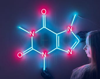 Caffeine Molecule LED Neon Sign: Coffee Lover Science Decor