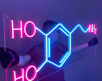 ドーパミン　ネオン看板 化学構造 LEDライト ドーパミン分子ネオンサイン：手作りLED寝室用ライト - Etsy 日本