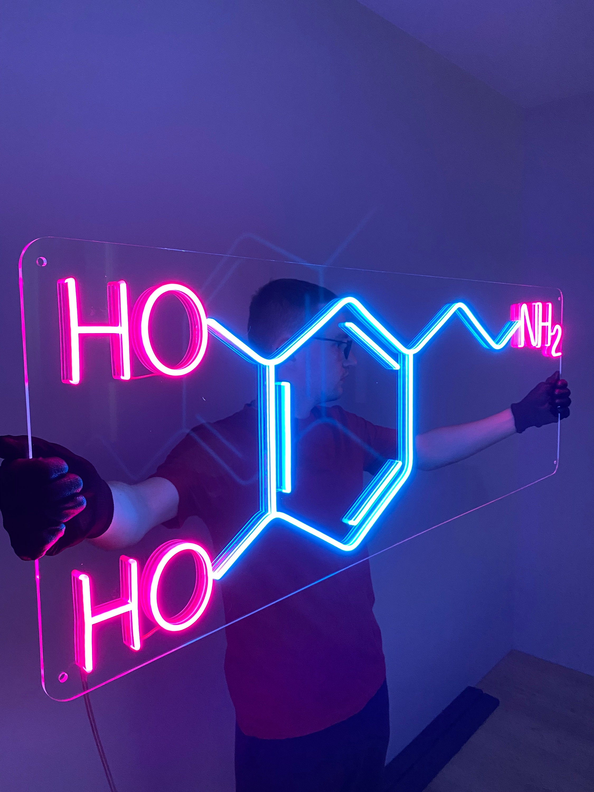 ドーパミン　ネオン看板 化学構造 LEDライト ドーパミン分子ネオンサイン：手作りLED寝室用ライト - Etsy 日本
