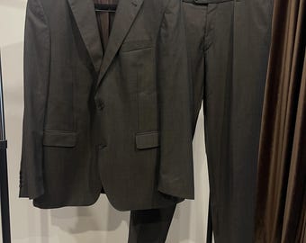Herenpak Carl Gross tweedelig pak maat EU 54 US 44R van fijne Italiaanse Reda Super 110s pure wol, donkerbruin, klassiek maatpak voor heren, formeel.