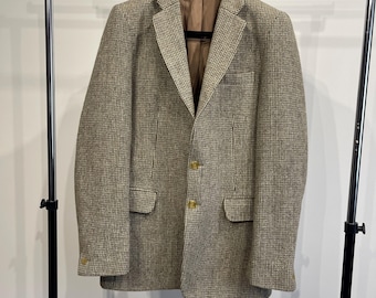 Vintage Harris Tweed Wool Blazer Beige Sport Coat Men's 40L Handwoven in Scotland Classic Herringbone Jacket Neutral Academic Style