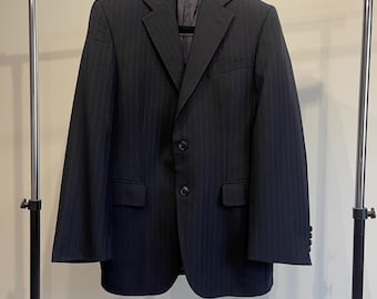 Vintage DAKS London Pinstripe Wool Blazer Navy Blue Size Small EU 46, 90s British Heritage Men's Suit Jacket, Pure Virgin Wool & Cupro