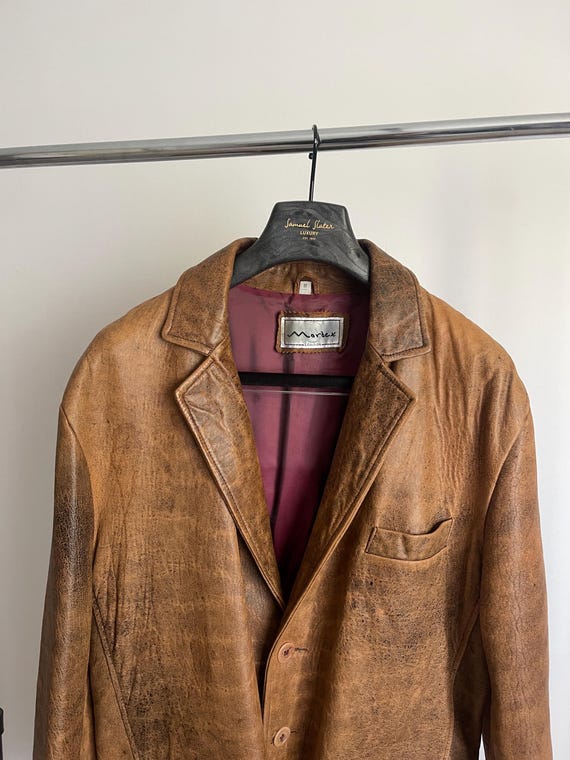 Vintage Mordex London Leather Blazer Jacket brown Medium 80s 90s Made in UK Grunge View 2