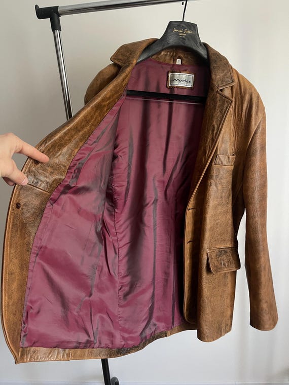 Vintage Mordex London Leather Blazer Jacket brown Medium 80s 90s Made in UK Grunge View 4