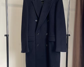 Vintage Scott International ullkashmir dubbelknäppt överrock / Herr klassisk mörk marinblå lång rock storlek EU 52 US 42 lång XL