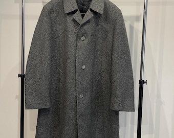 Vintage Men's Wool Overcoat XXL, Gray Tweed Winter Coat with Kynoch Scotland Plaid Lining, Dark Academia Grandpa Core Heavy Wool Jacket
