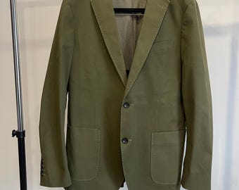 Men's Olive Green Cotton Blazer, Charles Tyrwhitt Slim Fit Sport Coat, Luxury British Style Jacket, Size 40R, Smart Casual Wedding Outfit
