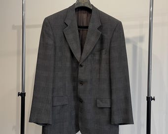 Vintage Valentino Uomo Gray Brown Plaid Wool Blazer Jacket Size IT 54 / US 44 XL Italy