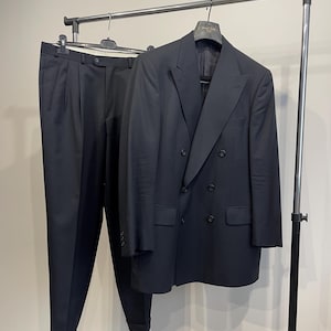 Garnitur dwurzędowy z wełny vintage w kolorze granatowym 40r Eduard Dressler, marynarka + spodnie