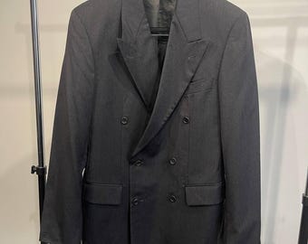 Vintage Hugo Boss Double Breasted Blazer, Super 100s Pure Wool Jacket, Made in Germany, Charcoal Gray Suit Jacket, Size 40L / 94