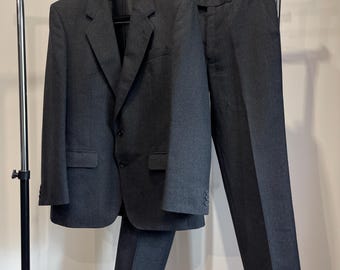 Vintage 70s Men's Wool Suit Pinstripe Blazer and Trousers Set Classic Sport Coat Rare 1970s Suit Two Piece gray Gray 40R Disco Era