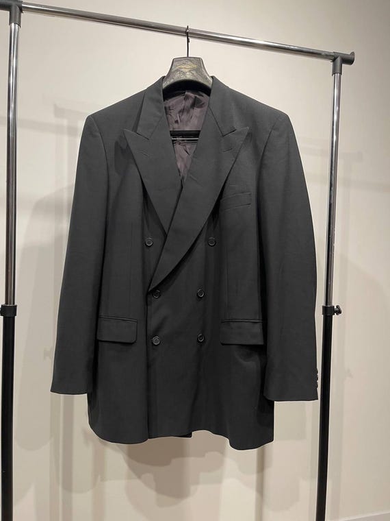 Marks & Spencer, Vintage M&S St Michael Double-Breasted Charcoal Blazer Jacket – Size UK 46L / EUR 58 (90s Vintage, Made in UK)