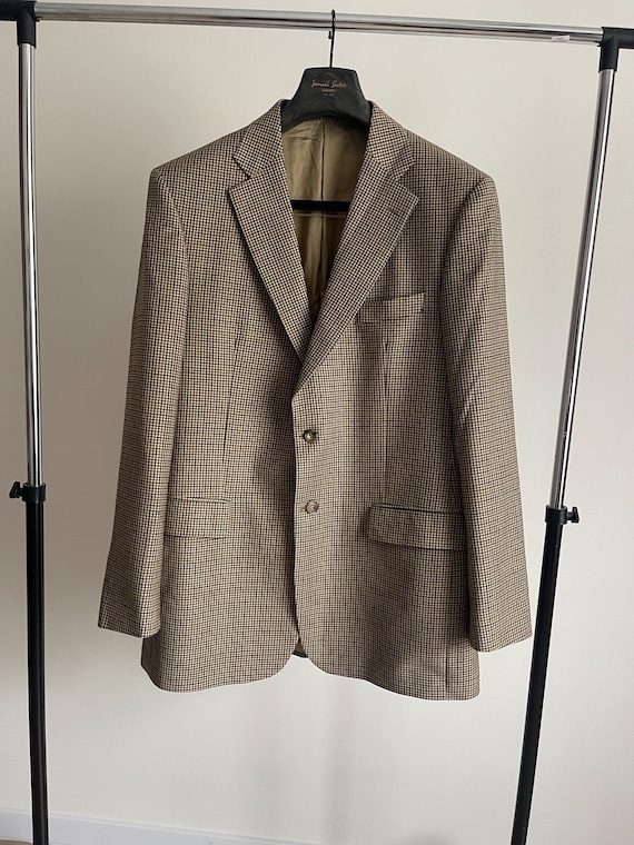 Marks & Spencer, Vintage 90s Marks & Spencer Wool Blazer Made in England / Brown Beige Check Tweed Sport Coat / Academic Preppy Old Money Men's Jacket 42L