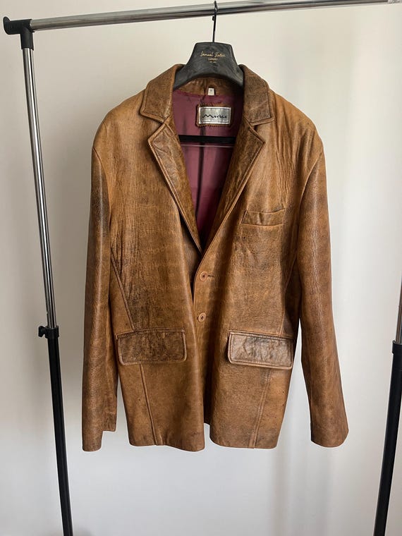Vintage Mordex London Leather Blazer Jacket brown Medium 80s 90s Made in UK Grunge