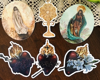 Catholic Sticker Bundle, Waterproof Vinyl Stickers, Catholic Gifts for Kids, Catholic Stocking Stuffers, Sacred Heart Stickers,