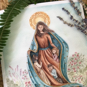 Virgin Mary Art for Catholic Home Decor | Mantle of Mary Art | Our Lady of Guadalupe Art | Catholic Nursery Art | Catholic Gift for Kids