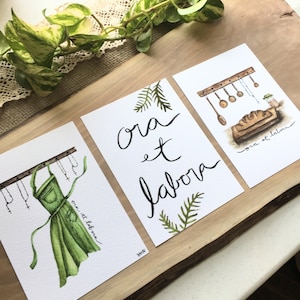 Ora et Labora Watercolor Art Prints, Catholic Homemaker Art Print, Catholic Kitchen Decor, Pray and Work Art, Catholic Gift for Mom