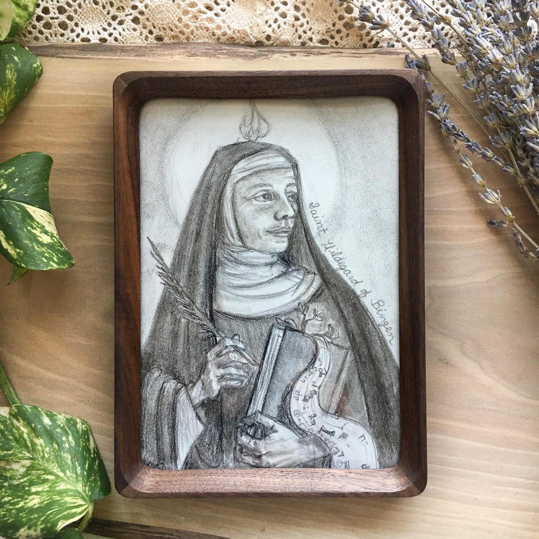 Saint Hildegard of Bingen Art Print, Charcoal Drawing 5x7 | Catholic ...