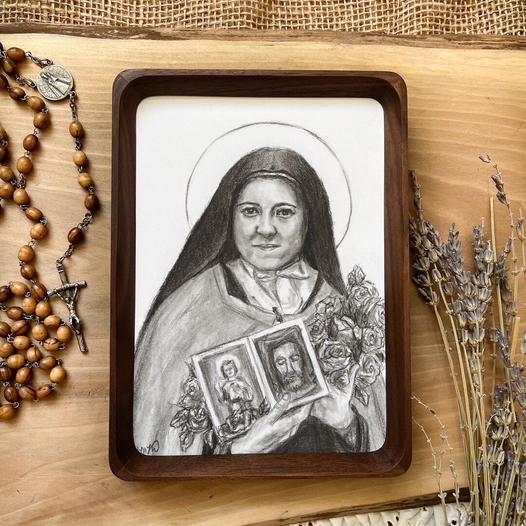 Saint Therese of Lisieux Art Print, Black and White Charcoal Sketch ...