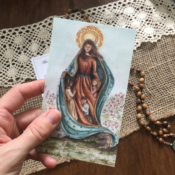 Mantle of Mary katholische Gebetskarte | Gesegnete Jungfrau Maria Gebetskarte | Katholische Gebetskarte für Kinder | Kleines katholisches Geschenk