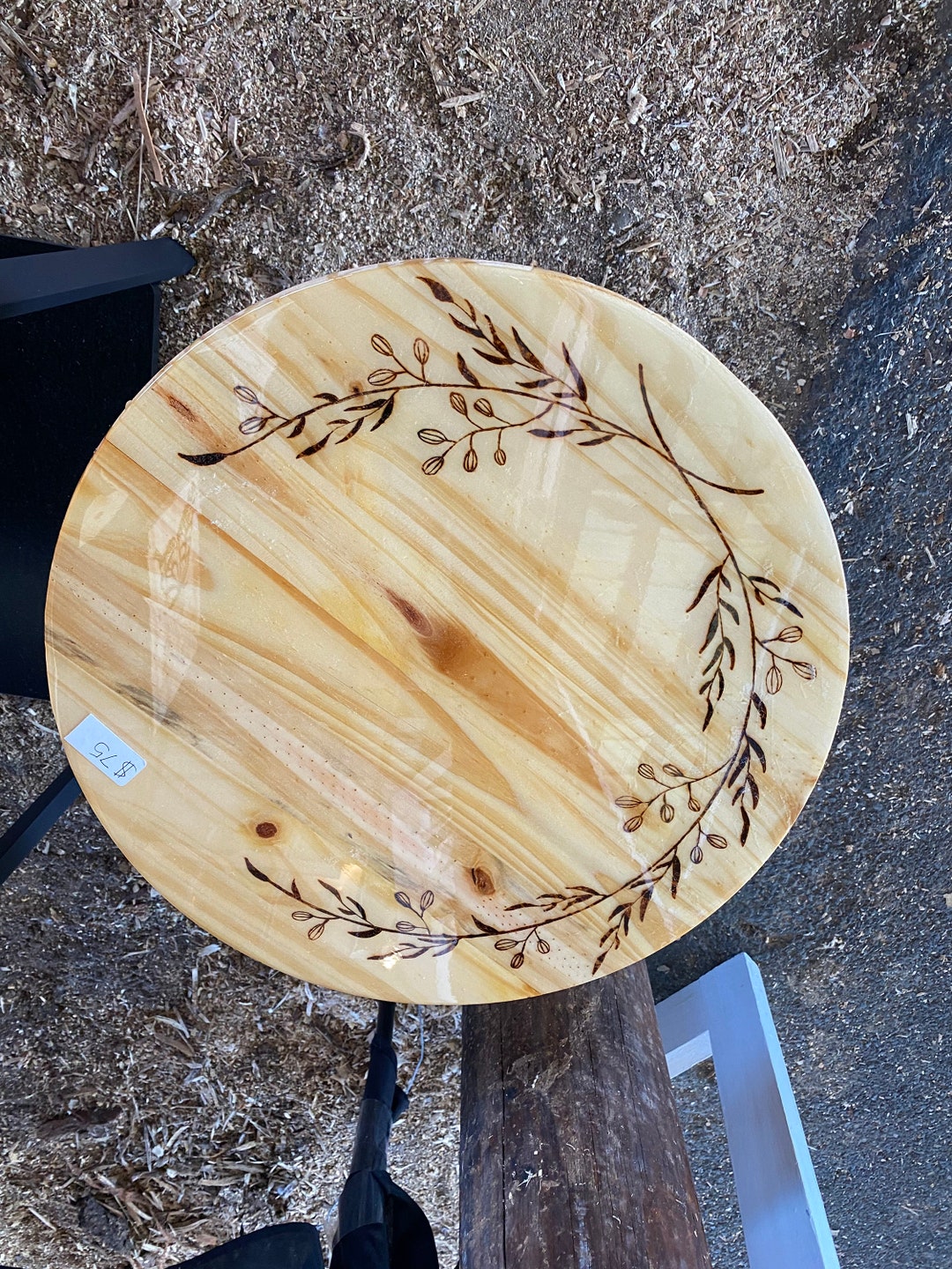Round Wood Burned Side Table Coffee Table Resin Table Etsy