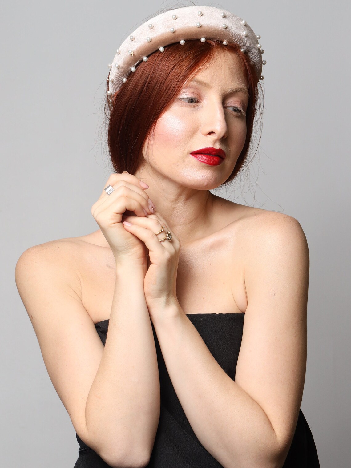 Vintage Hair Band Velvet Hair Band Pearl Head Piece Wedding Etsy