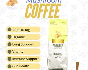 Mushroom Coffee | Monarch Blend | 28,000mg | ZERO MUSHROOM TASTE | Vitality | Lung Support | Immune Support | Endurance | Gut Health