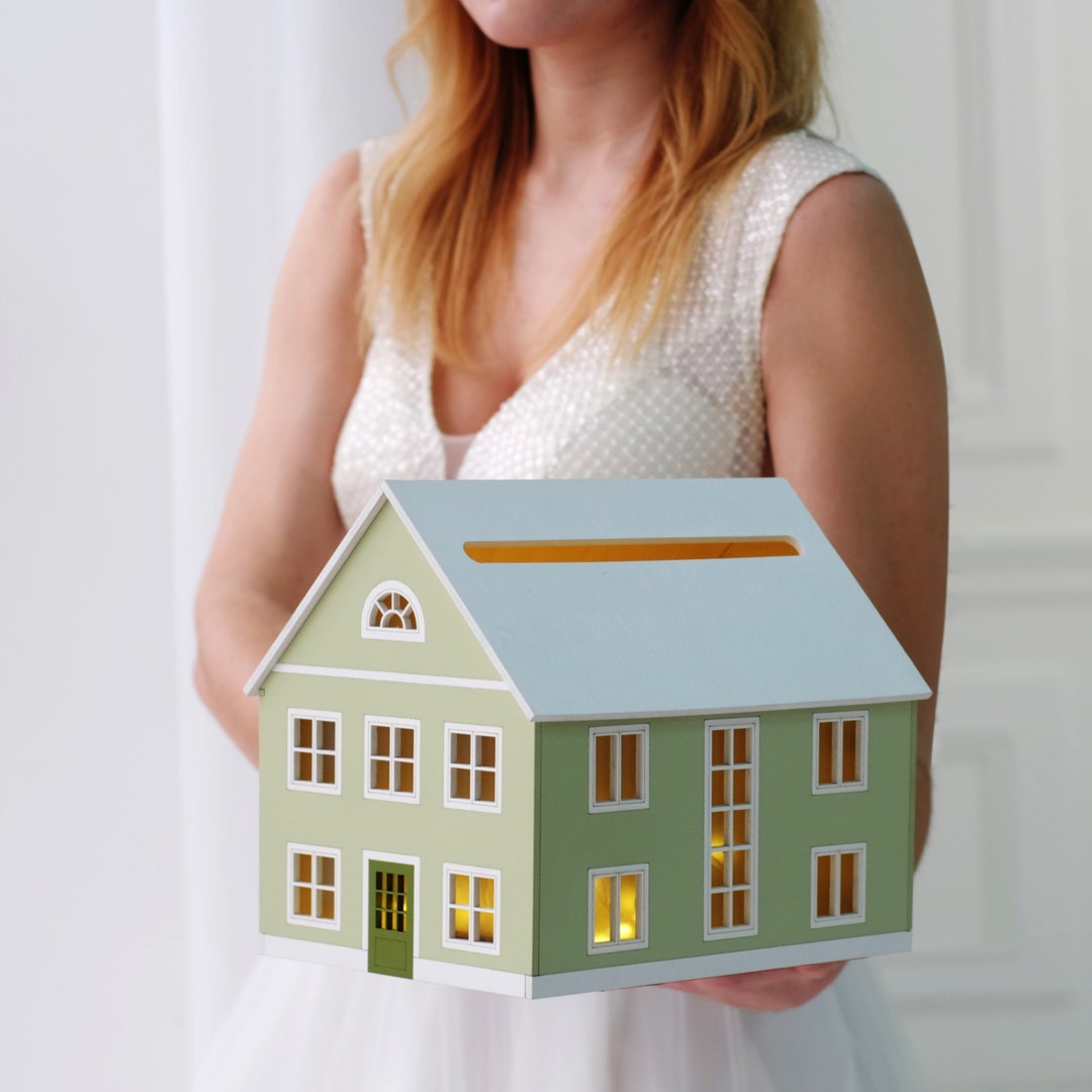 Wedding Card Box, House Card Box, Wedding House Card Box, Wooden House