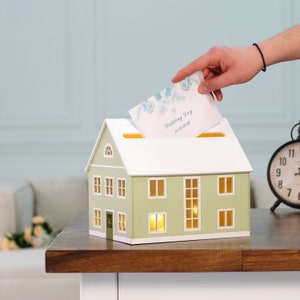 Charming Custom Card Box - Wooden House Design for Your Special Day