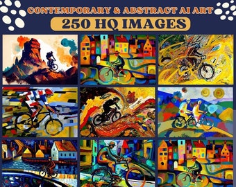 250 Abstract Mountain Bike Paintings, Watercolor Bicycle  Bundle, AI Wall Art Digital Prinsts, Outdoors City Bile Art, Original Art Set