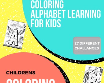 Children Coloring Pages, Alphabet For Kids, Digital Coloring Book, Coloring Cards, Gift Set of 26 Birthday Gift Ideas - ElonReevesArts