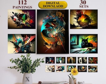 Abstract Art Paintings, Black Cat, Power, Space, Fantasy World Art, Beautiful Cosmic Artwork, Captivating Cosmic Dreams - 112 AI Print SET X