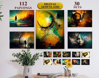 Abstarct Art Print Sets, AI Paintings Wall Prints, Minimalistic Home Decor, Maximalist  Wall Art. Memmories - 112 Wall Prints SET I