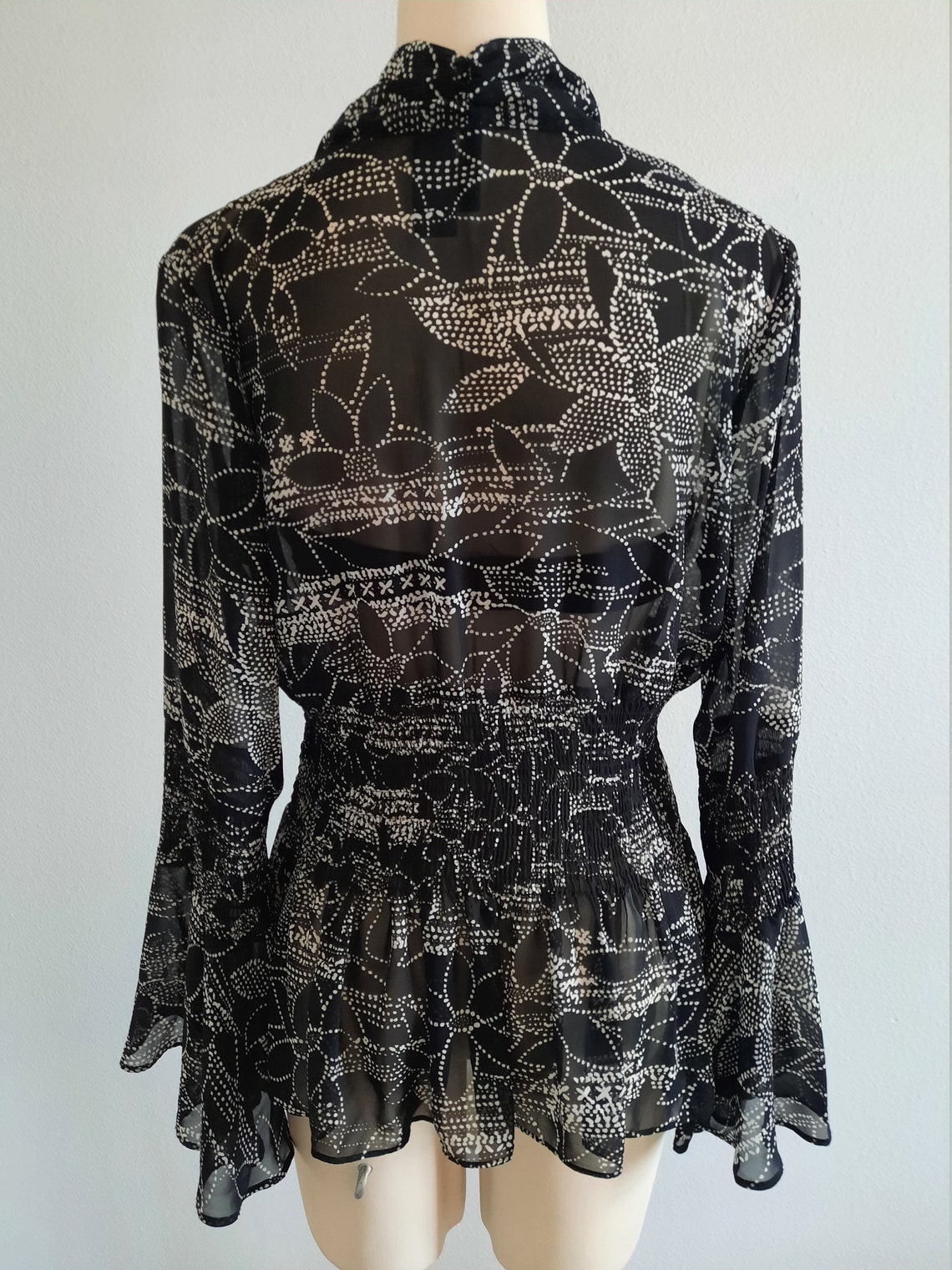 Goth Sheer Bell Sleeve Blouse for Boho Witch Black White Shirt Etsy