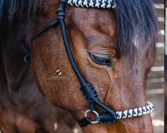 Heavy duty custom BITLESS BRIDLE - SibuGranada (sidepull, hackamore, rope bridle) - BOHEME - Black-Grey