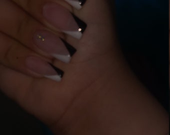 pic Black French Tip Nails Short Square black french nails etsy