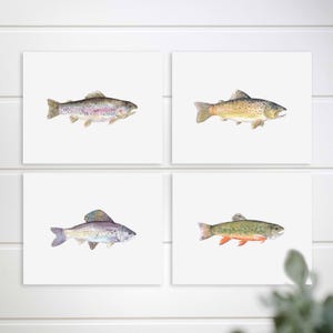 Trout Prints, 8x10 watercolor art, outdoors fish art, fishing