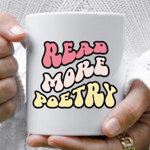 Kubek ceramiczny Retro Book Lover, Przeczytaj więcej poezji, Prezent dla poetów, Kubek literacki, Kubek poezji sonet haiku, Kubek nauczyciela języka angielskiego, Kubki bibliotekarza