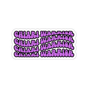 May include: Purple and black sticker with the text "CHIARI WARRIOR" repeated four times in a retro font.