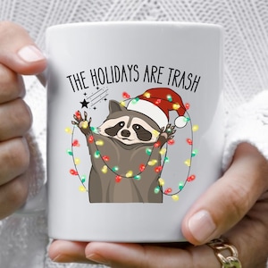 Taza de Navidad con mapache, divertida taza de Navidad con mapache, regalos de Navidad para mujeres, regalos de mapache para las fiestas, tazas retro con mapache, regalos de mapache para fiestas de Navidad