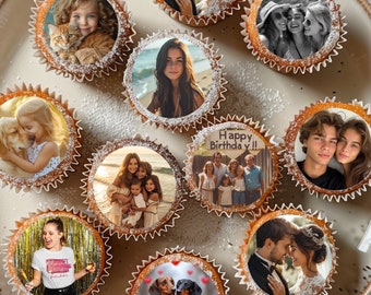 24 x Personalised Photograph Circle Cup Cake Toppers Edible Wafer Rice Paper or Icing Hen Do Birthday Party Anniversary Baby Baking Supplies