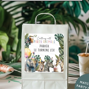 Personalisierte Calling All Party Tiere Matt quadratische Aufkleber, individuelle Kinder Aufkleber, Geburtstagsbevorzugung Geschenktüte, Box Etikett, Safari Jungle Lion