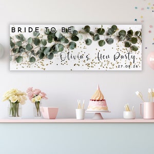 Personalised Realistic Eucalyptus Gold Glitter Bride To Be Hen Party Botanical Banner Wall Poster Party Bachelorette Floral Girls Women's