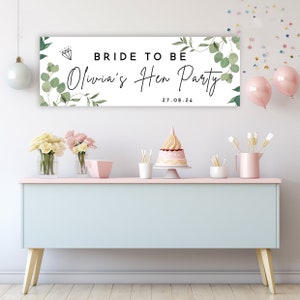 Personalised Eucalyptus Bride To Be Hen Party Botanical Banner Wall Poster Party Bachelorette Floral Theme Girls Women's Diamond